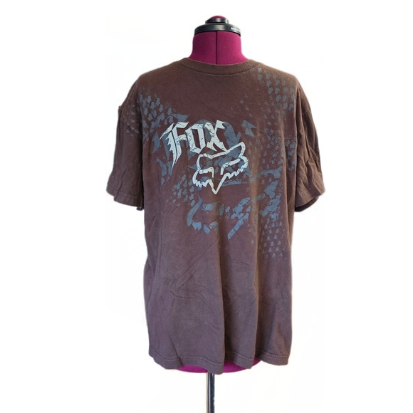 Y2K Fox Men's Brown Motorcross Short Sleeve Tee with Logo - Picture 1 of 4